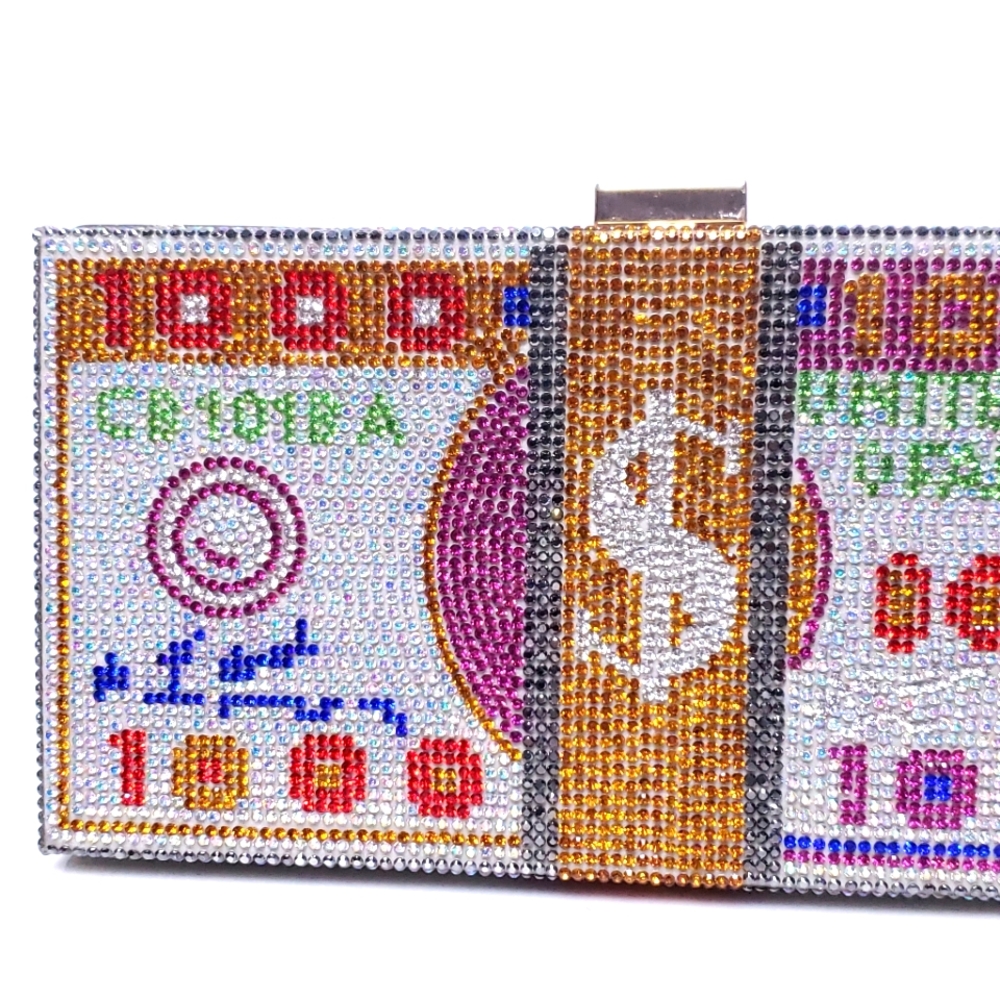 Money Bling Rhinestone Hard Case Clutch - Picture 12 of 15